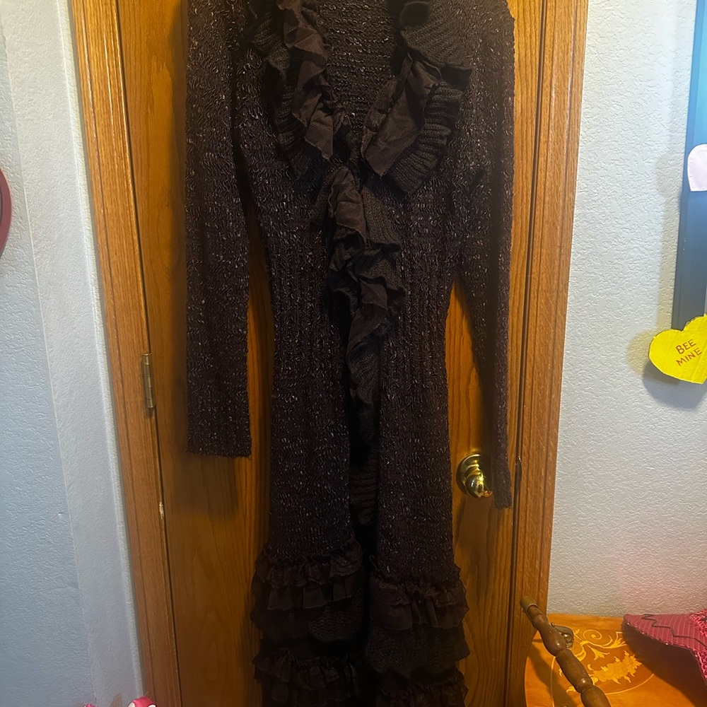 Pretty Angel Black Long Sleeve Ruffled Cardigan